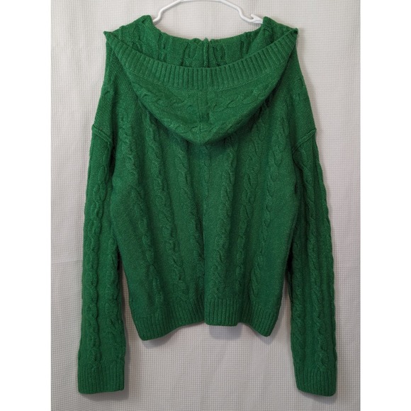 SO! EMERALD GREEN CABLE KNIT HOODIE SWEATER! SZ L - Picture 9 of 10